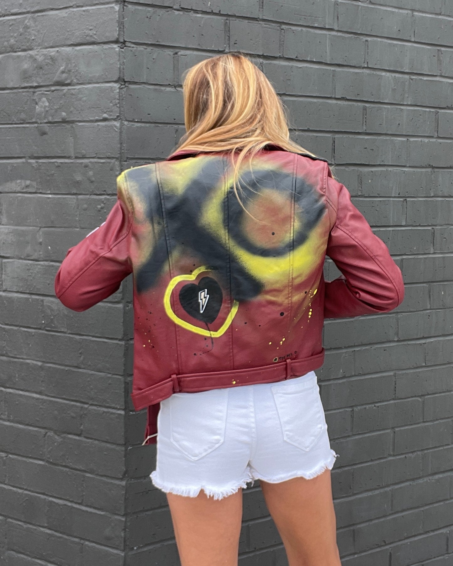 LIGHT ME UP XO - Hand painted moto jacket