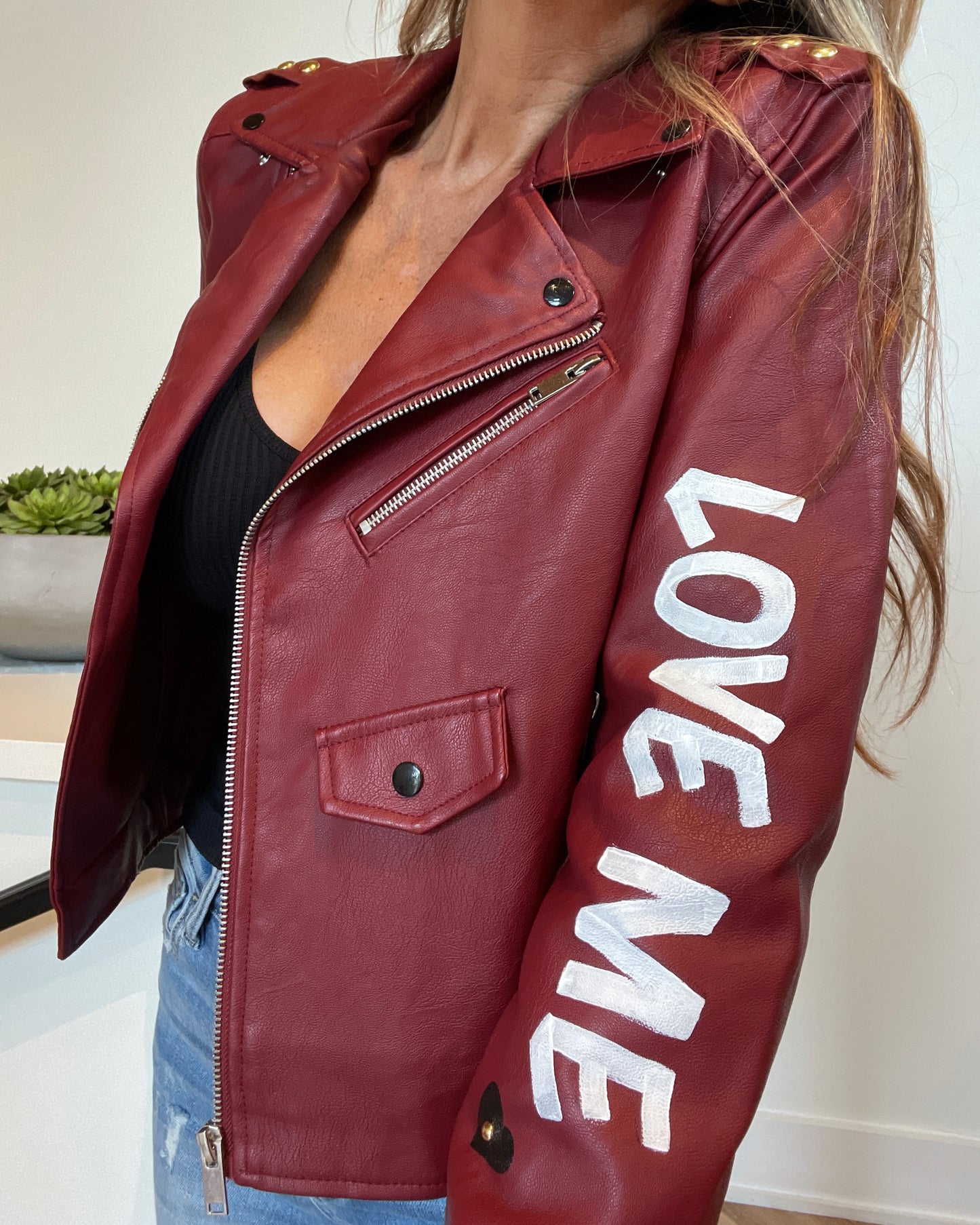 LOVE ME - Hand painted moto jacket