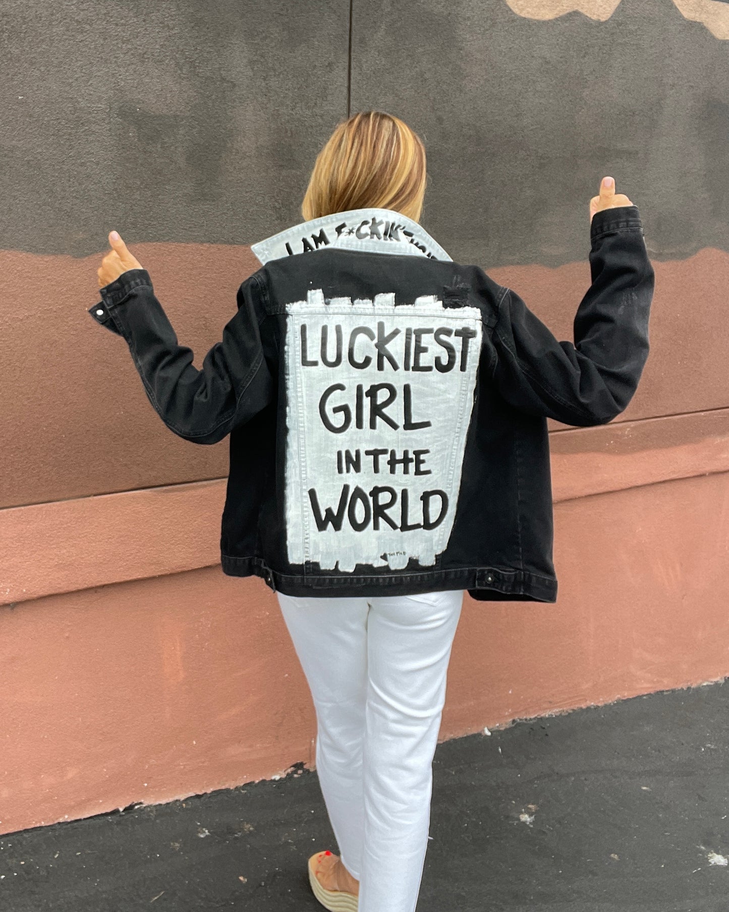 LUCKIEST GIRL - Hand painted jacket