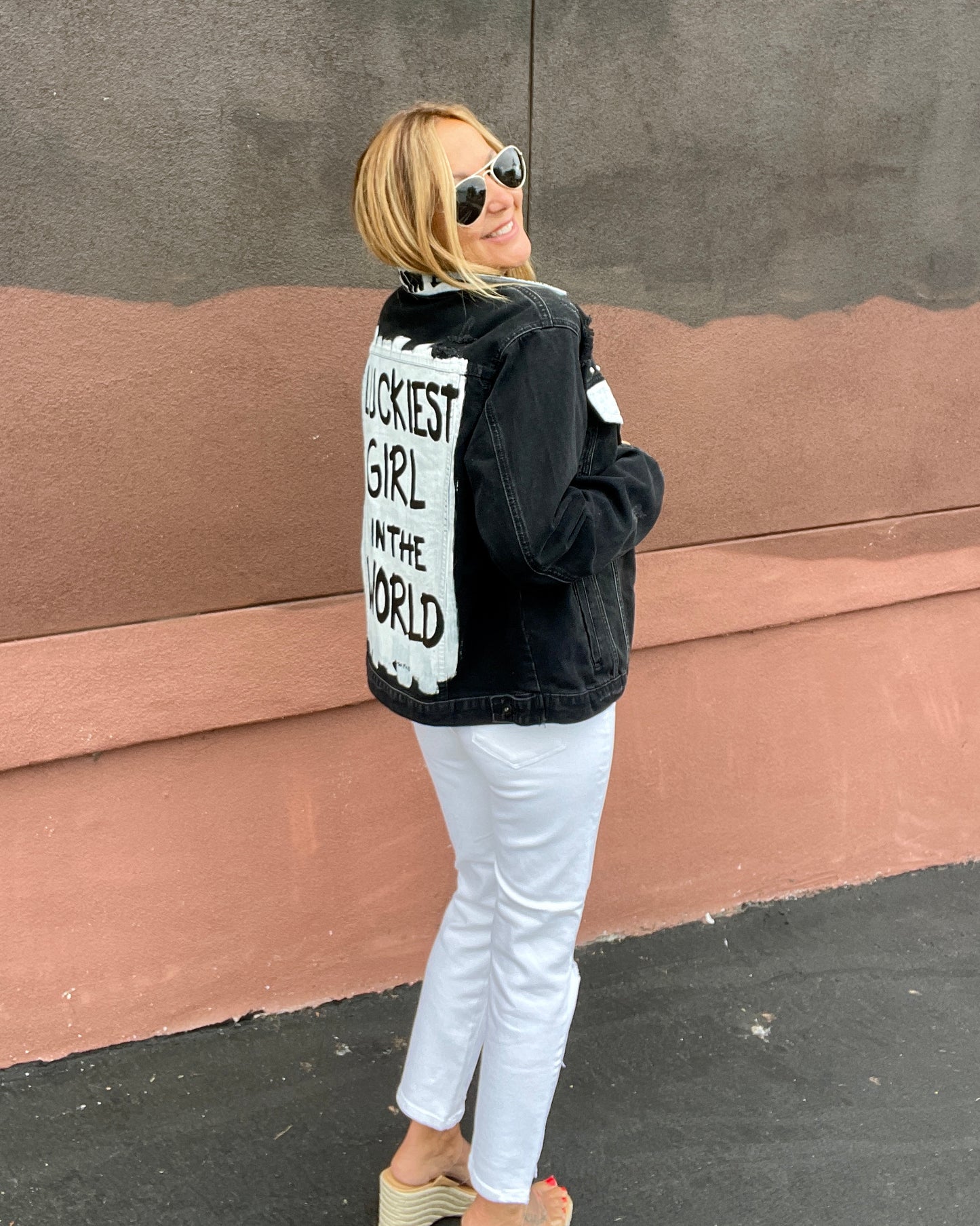 LUCKIEST GIRL - Hand painted jacket
