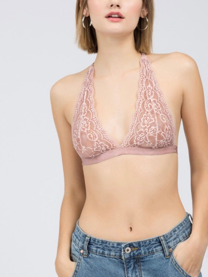 Lace Halter Bralette - Dusty Rose (Final Sale)