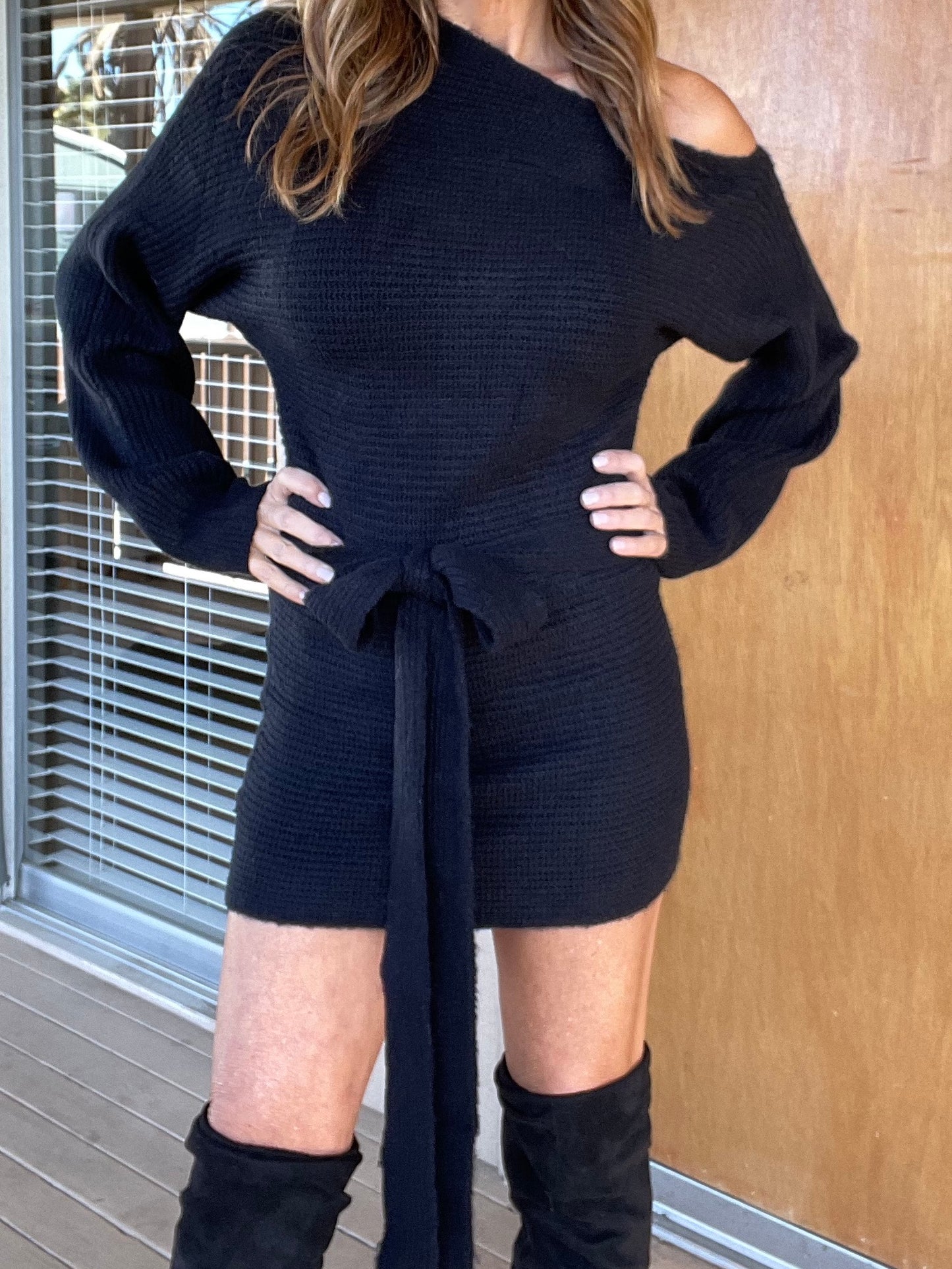 SNOW BUNNY Sweater Dress - Black (Final Sale)