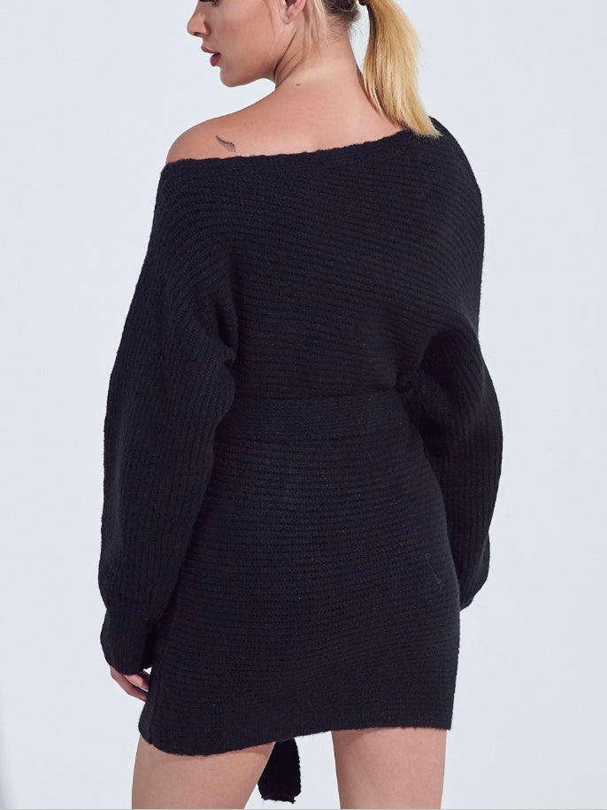 SNOW BUNNY Sweater Dress - Black (Final Sale)