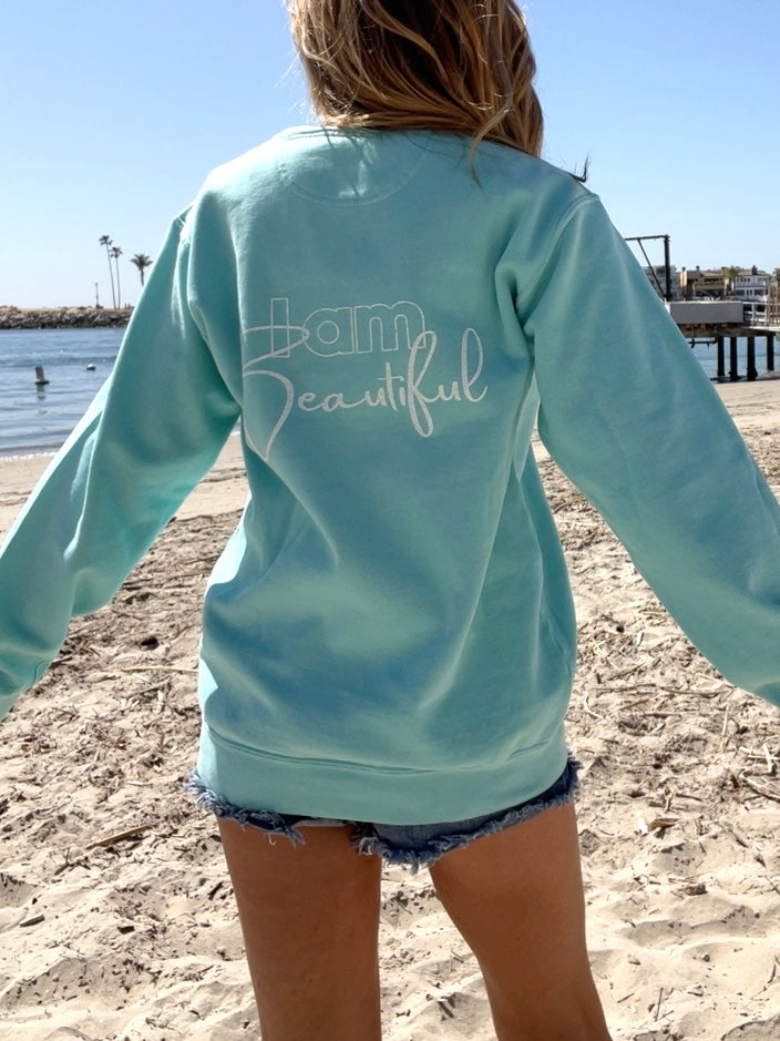 I KNOW BEAUTIFUL - aqua blue crewneck sweatshirt