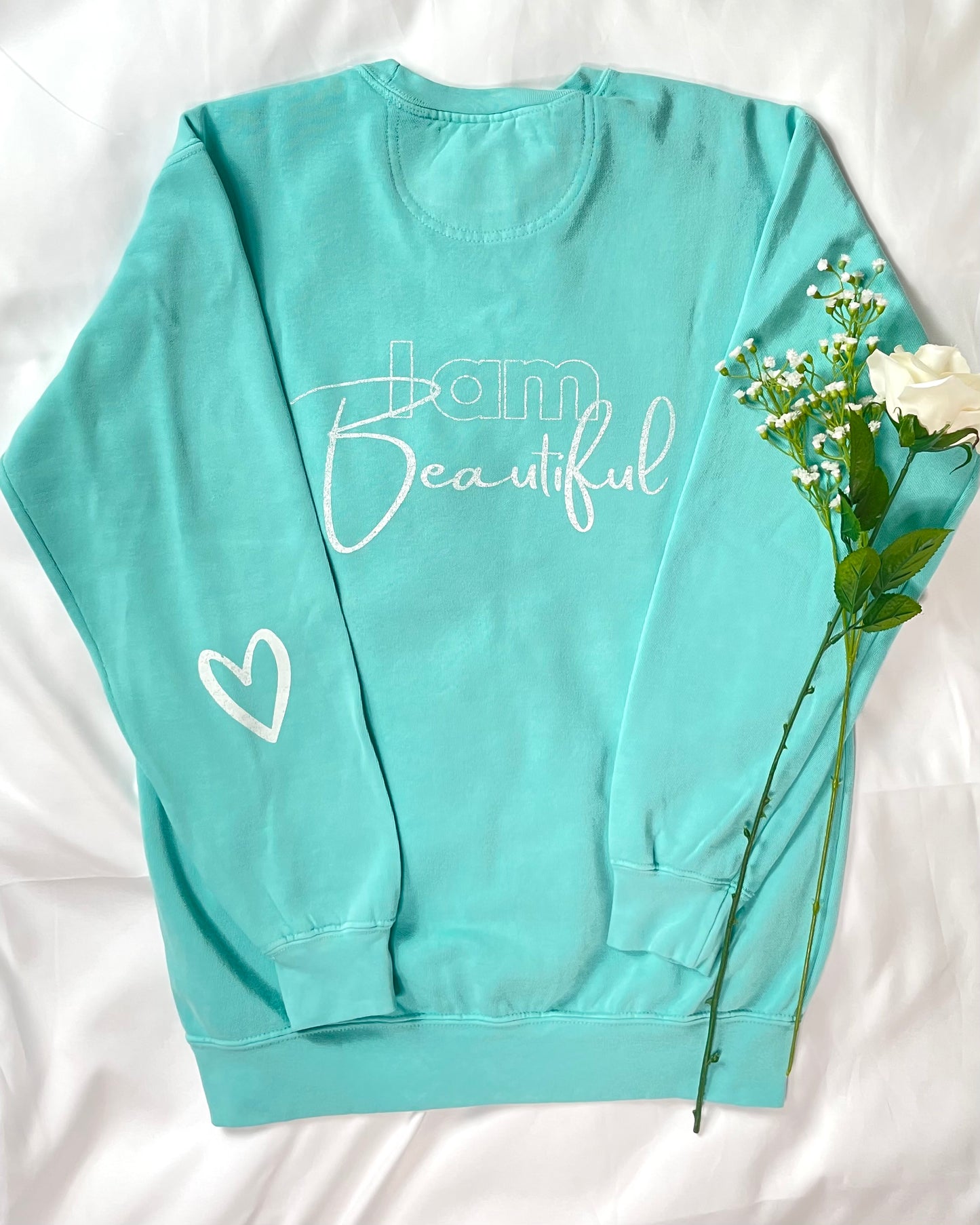 I KNOW BEAUTIFUL - aqua blue crewneck sweatshirt