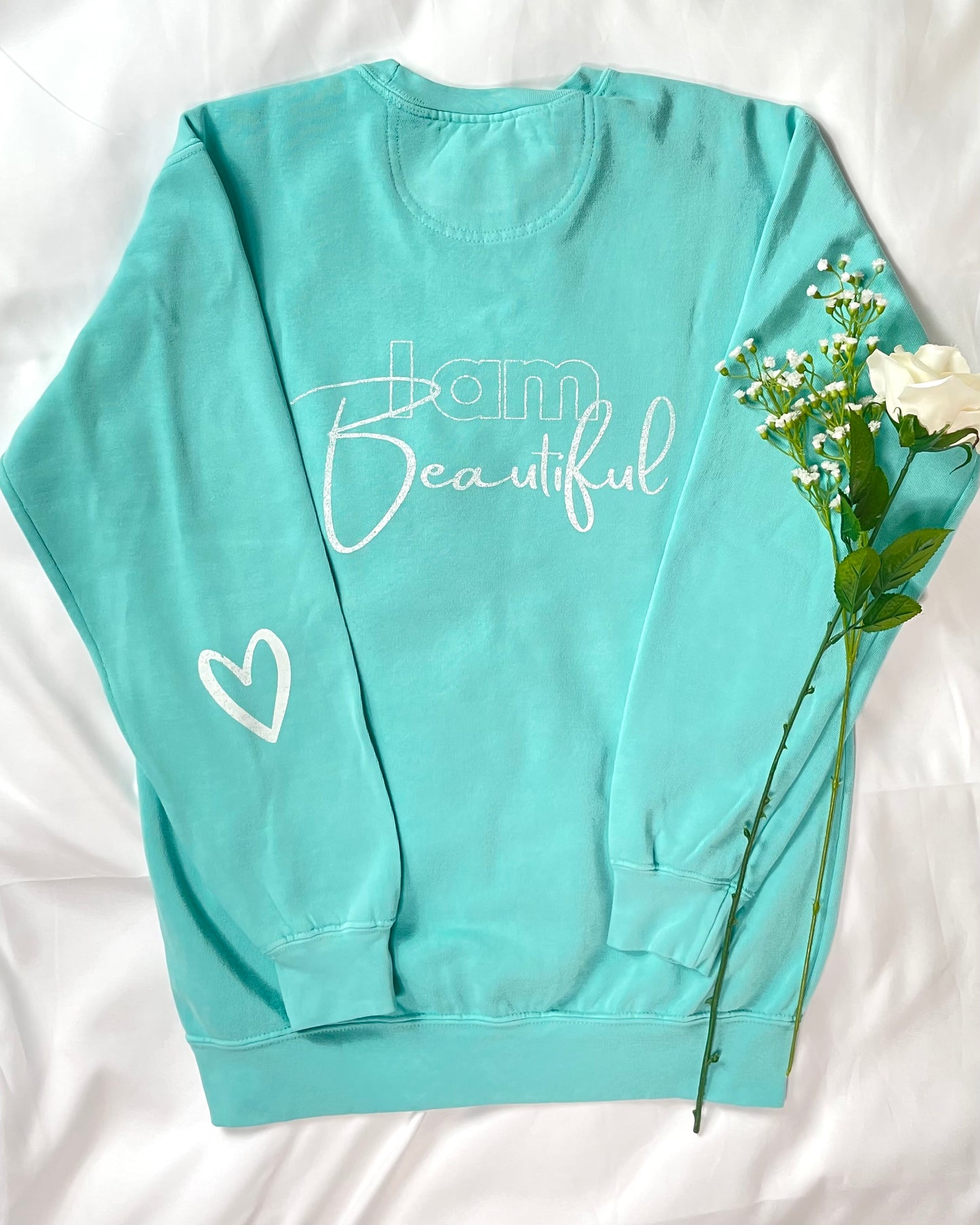 I KNOW BEAUTIFUL  - aqua blue crewneck sweatshirt