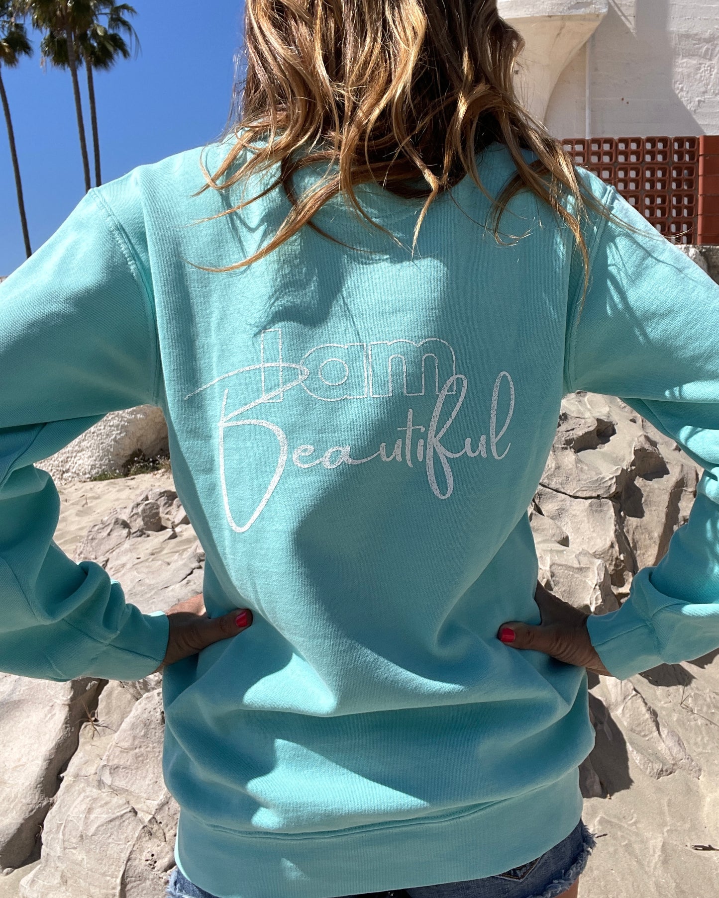 I KNOW BEAUTIFUL - aqua blue crewneck sweatshirt