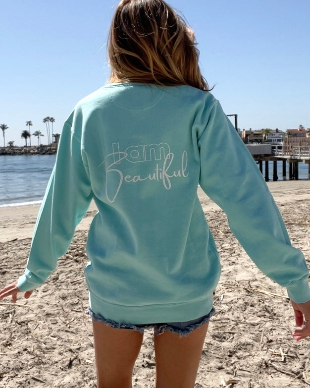 I KNOW BEAUTIFUL - aqua blue crewneck sweatshirt