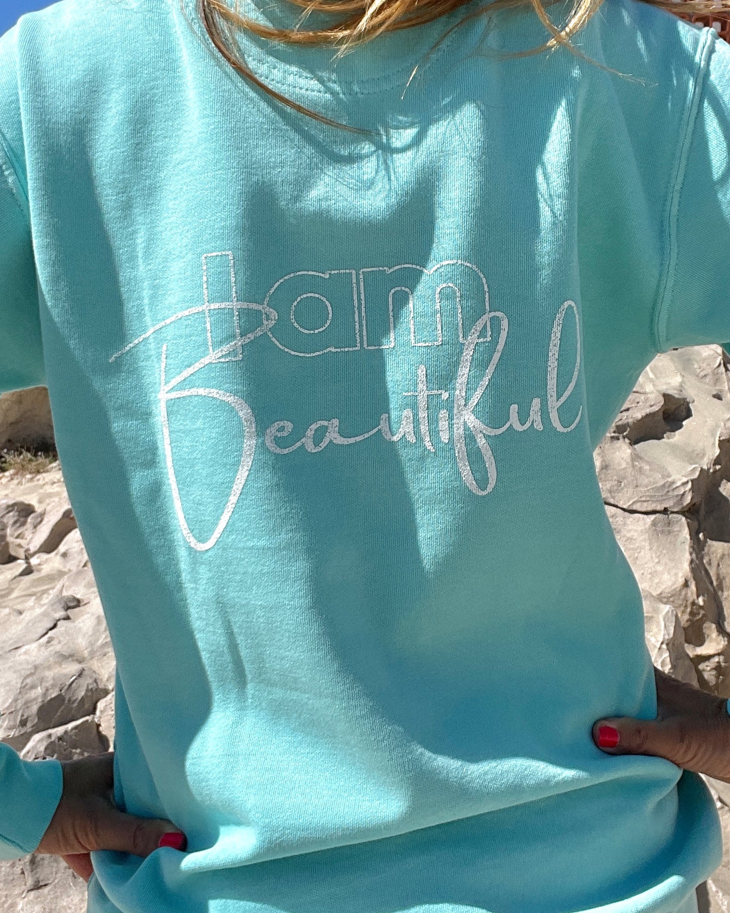 I KNOW BEAUTIFUL  - aqua blue crewneck sweatshirt