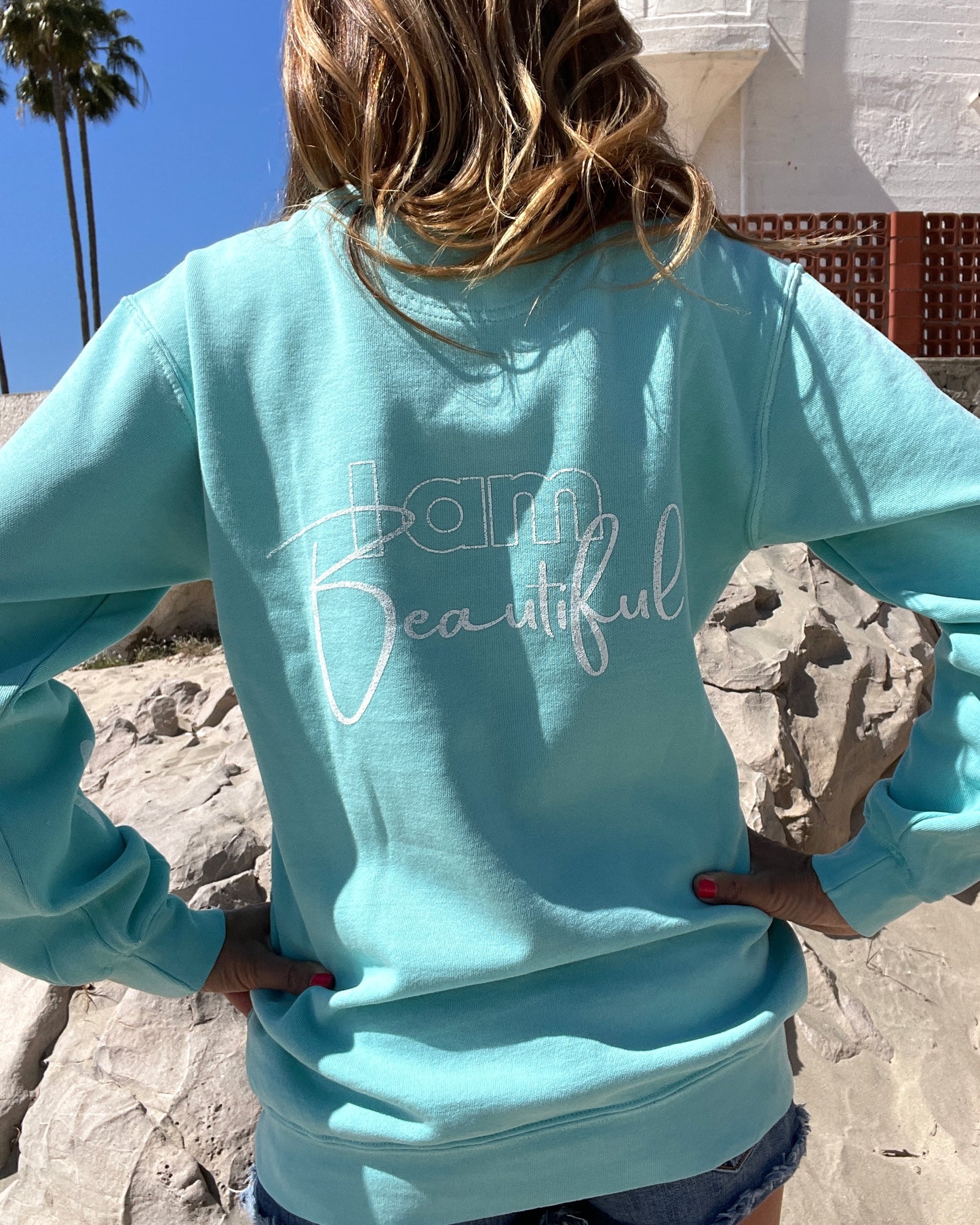 I KNOW BEAUTIFUL - aqua blue crewneck sweatshirt