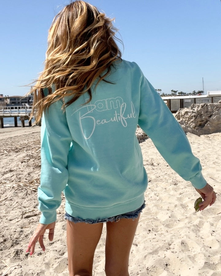 I KNOW BEAUTIFUL - aqua blue crewneck sweatshirt