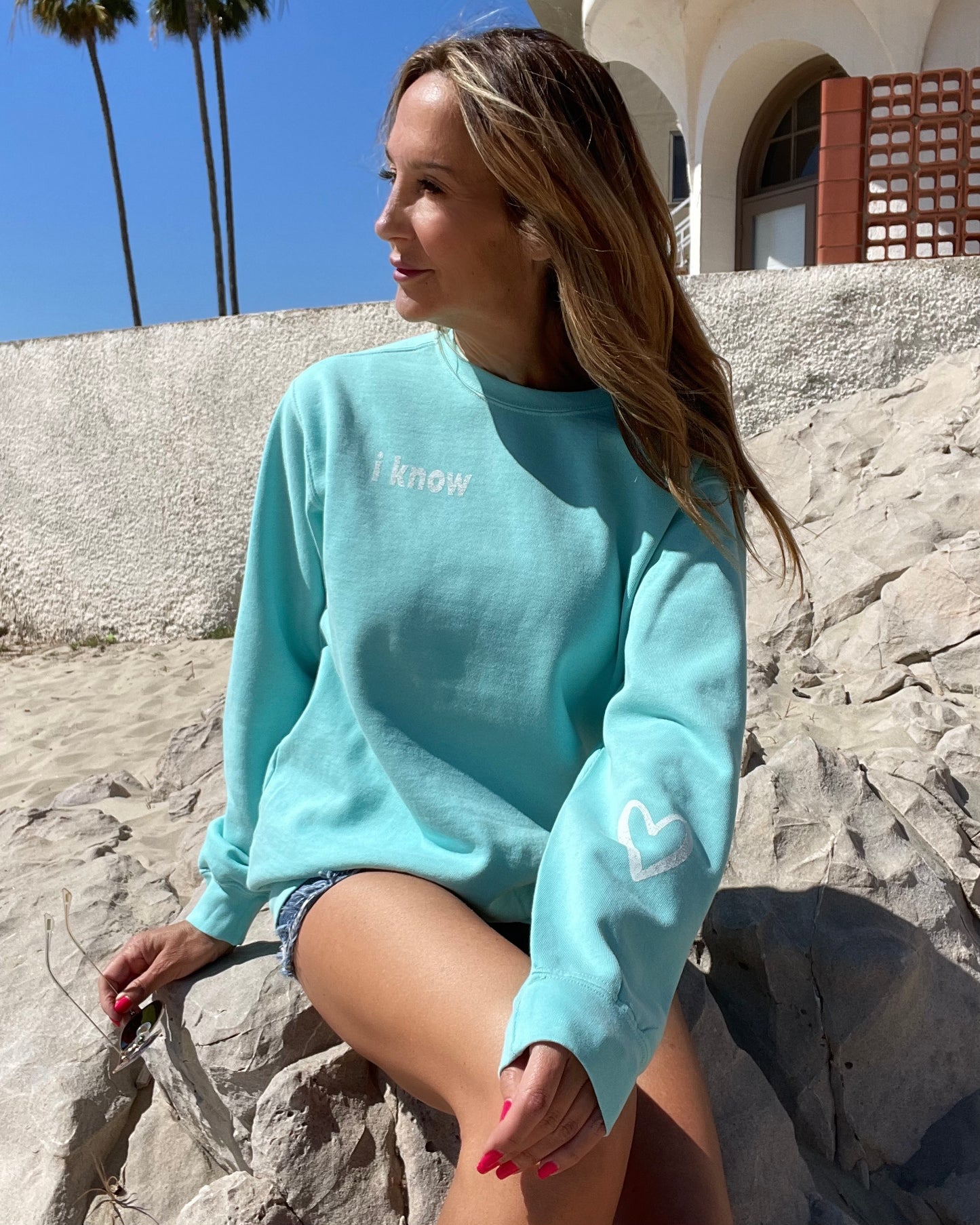 I KNOW BEAUTIFUL - aqua blue crewneck sweatshirt