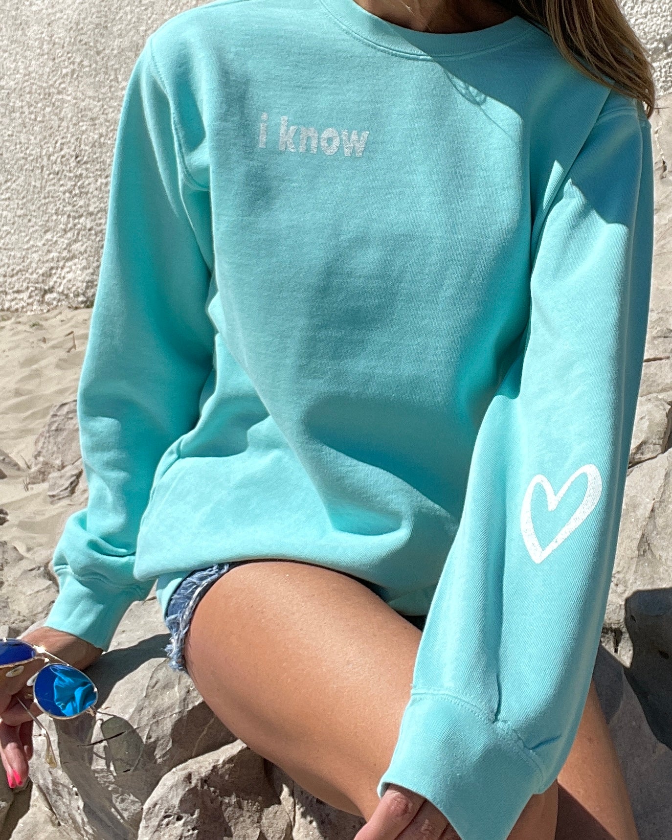 I KNOW BEAUTIFUL - aqua blue crewneck sweatshirt