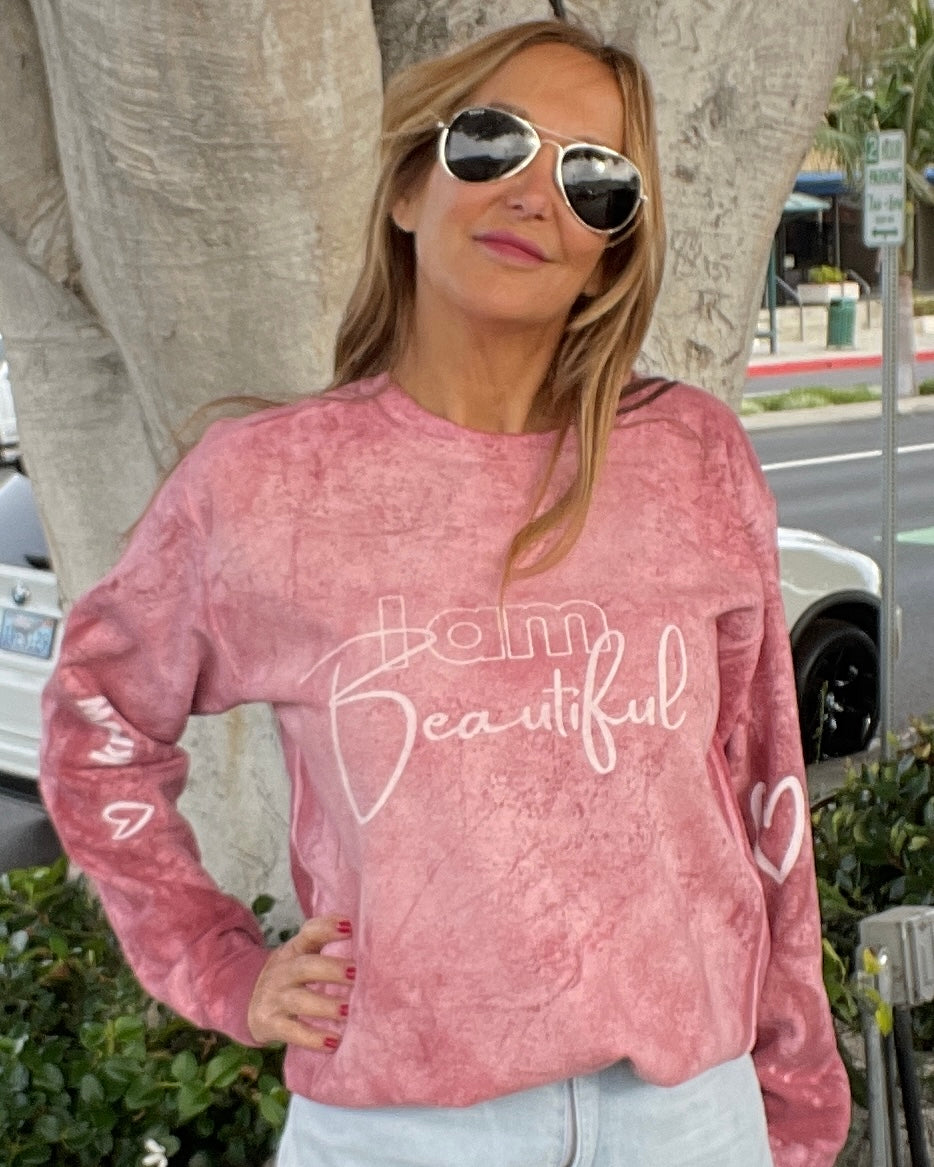 I AM BEAUTIFUL - pink tie dye - crewneck